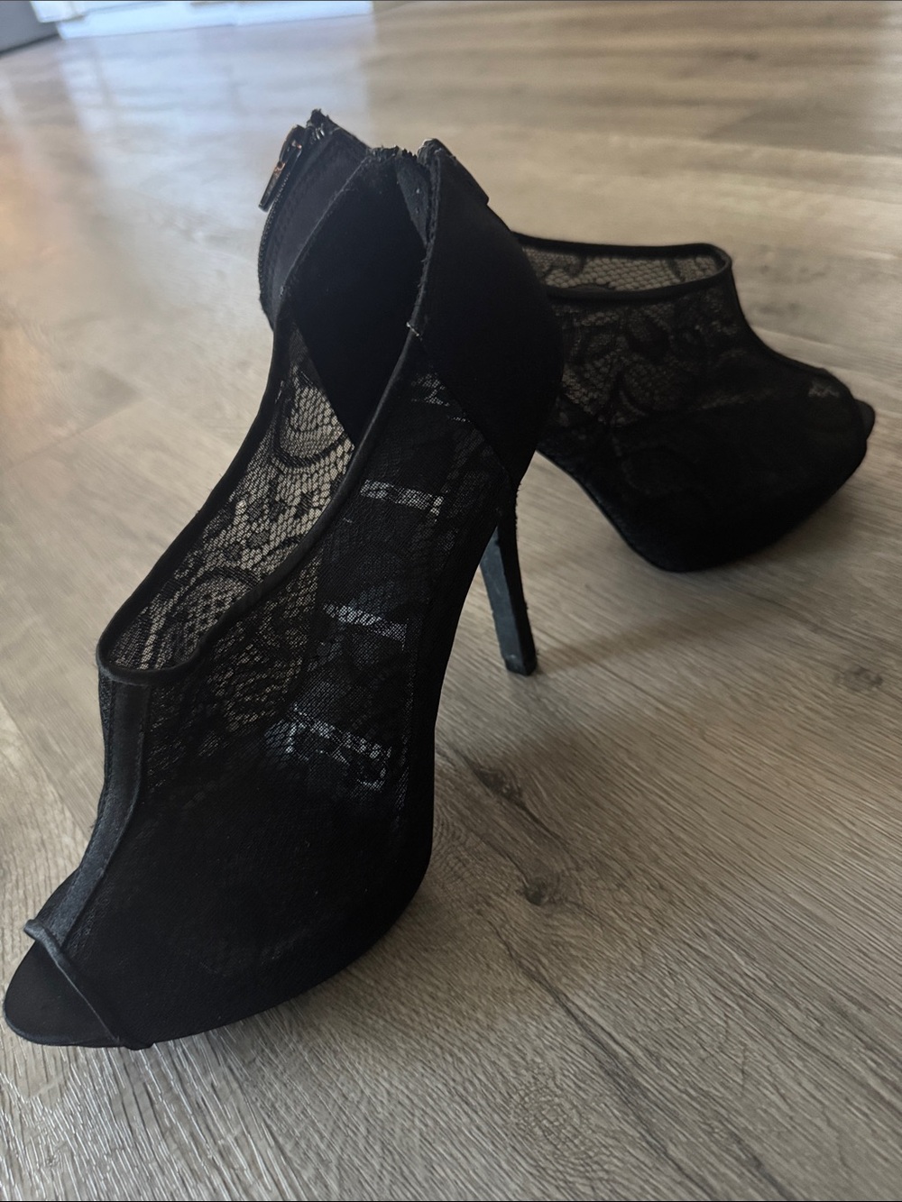 Elle Black Lace Peep-Toe High Heels